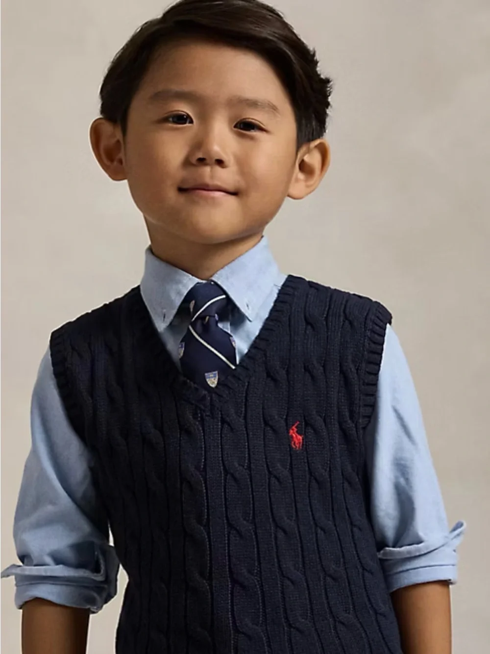 Ralph Lauren Navy Cable-Knit V-Neck Sweater Vest with Red Pony50% Off send offer
